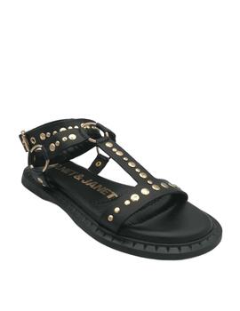 Sandalias Janet con tachas oro en piel negra
