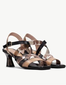 Sandalia Greta Hispanitas negro y beige