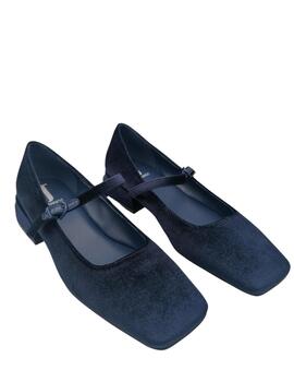Zapato Jeannot azul con hebilla y terciopelo mujer