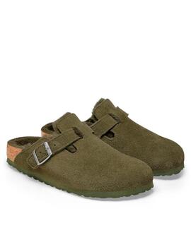 Zueco Birkenstock Boston borrego verde