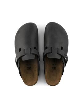 Zuecos Birkenstock Boston piel negra mujer