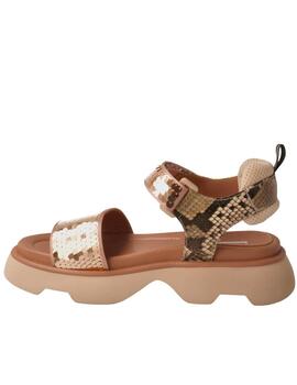 Sandalia Jeannot lentejuelas beige y serpiente